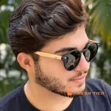 Óculos de Sol Redondo Masculino com Haste de Madeira Natural Lentes Polarizadas e Design Único