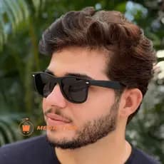 Óculos de Sol Masculino Quadrado Preto Lentes Escuras com Molas na Haste