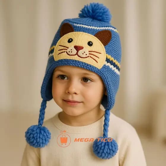 Touca Gorro Infantil de Inverno Bixinho com Pompom Tricotado Forrado Quentinho Menino e Menina