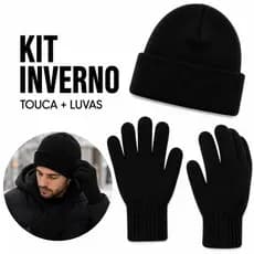 Kit Touca Preta + Luva De Frio Básica Lã Gorro Liso Preta Toca Adulto Inverno Unissex