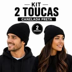 Kit 2 Touca Preta Básica de Lã Canelada Lisa Unissex para Inverno Quentinha