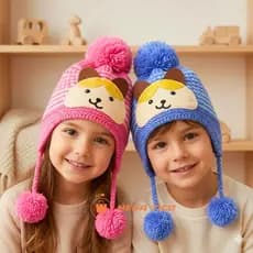Touca Infantil de Inverno com Pompom Gorro Forrado Quentinho Unissex