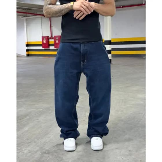 Calça Jeans Balao Baggy Masculina Streetwear Reta Calca Moda Balão Bag Sk8 Boca Larga Dazzling Retrô