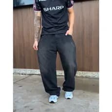 Calça Jeans Baggy Balão Reta Masculina Preta Boca Larga 100% Jeans Bag Sk8 Streetwear Tecido Premium