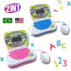Computador Notebook Laptop Infantil Educativo C/Mouse 2 em 1 Inglês/Português Menino Menina Criança