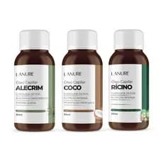 Kit Terapia Capilar 3 Óleos Lanure Óleo de Alecrim + Coco + Rícino 60ml Tratamento Capilar