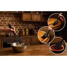 Kit Utensilio de Silicone 3 Peças Espátula , Pincel Culinário e Fouet - Batedor Para Cozinha