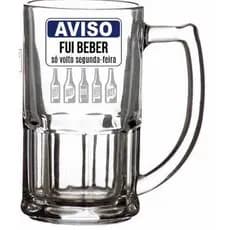 Caneca de Chopp Vidro Aviso Fui Beber Caneca de Vidro