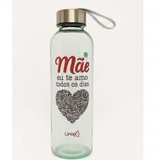 Garrafa De Vidro Àgua Mãe Te Amo Todos os Dias 500ml Com Alça Água.