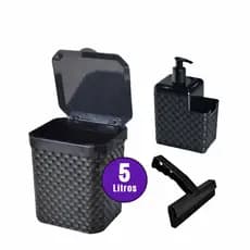 Kit Lixeira Pia 5 Litros + Porta Detergente Sabão + Rodinho de Pia Kit Cozinha 2/3 Peças
