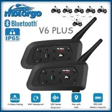 V6 Mais Fone De Ouvido Intercomunicador De Capacete De Motocicleta Bluetooth Com Interfone BT De 1200M Para 6 Pilotos À Prova D'água