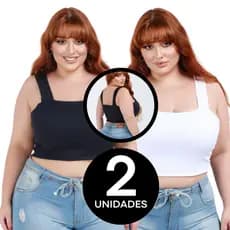 Kit 2 Cropped Feminino Plus Size Alça Sustentação Academia Leve Elegância Brasil Torcida Copa e Conforto G2-G4