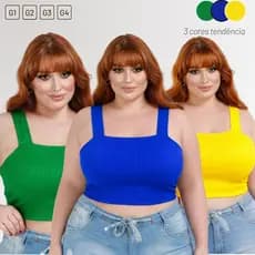 Kit 3 Cropped Plus Size Alça Larga Sustentação Academia Copa Torcida Verão Praia