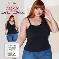 Blusa Regata Plus Size Feminina Novidade Preta Confortável Verão Assimétrica Casual