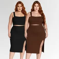 Kit 2 Conjuntos Femininos Plus Size Elegantes Saia Midi e Cropped Alça para Festa e Dia a Dia Verão
