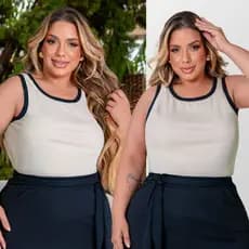 Regata Plus Size Feminina Bicolor Verão Fresquinha Blusinha Confortável Leve Até G4