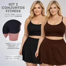 Kit 2 Conjuntos Academia Plus Size Roupa Ginástica Feminina Treino Fitness Verão Praia Beach Tênis