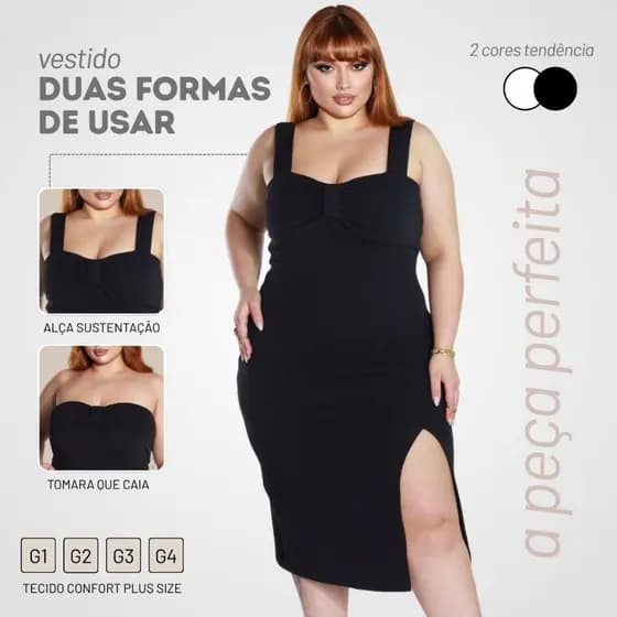 Vestido Feminino Plus Size Midi Festa Alça Casual Elegante Formatura Versátil Com Fenda