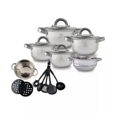 Jogo de Panelas 19 Peças Aço Inox Genebra Indução - Fundo 9 Camadas e Compatível com Indução e Gás