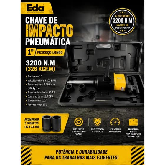 CHAVE DE IMPACTO PNEUMÁTICA 1″ – 3200 N.M (PESCOÇO LONGO)