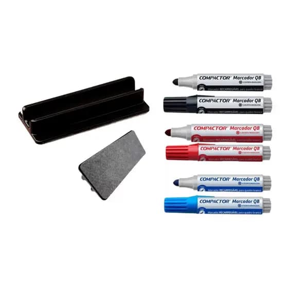 Kit Marcadores e Apagador Quadro Branco Recarregável Compactor