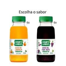 Suco Integral Campo Largo Garrafa 250ml 6 Unidades Sabores
