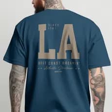 Camiseta LA Los Angeles Streetwear Básica Estampada 100% Algodão Gola Redonda Masculina
