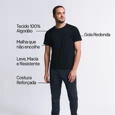Camiseta Lisa Básica Unissex Algodão Premium Confortável Prática Casual Todos os Dias Preta T-Shirt