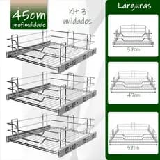 03 Gavetas fruteiras Aramadas Cromadas de 45cm de Profundidade.