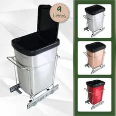 Lixeira Aramada Simples Deslizante Cromada Fixação de Base - 9 Litros - Tampa Click
