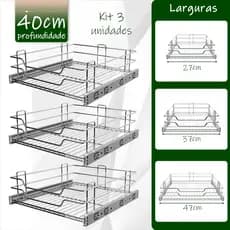 03 Gavetas fruteiras Aramadas Cromadas de 40cm de Profundidade.