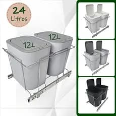 Lixeira Dupla Aramada 24 Litros Fixa Base Tampa Click