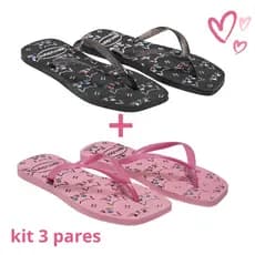 Conjunto de 3 pares Chinelo  Feminino Estampado Macio Antiderrapante Confortável