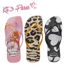 Conjunto 3 Pares Chinelo Feminino Casual Confortável e Moderno Promoção