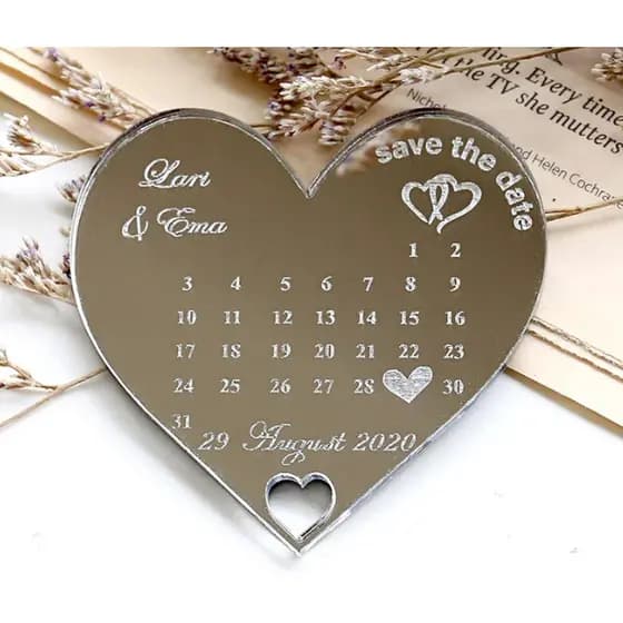 Kit Imã de geladeira com calendário em acrílico espelhado, casamento, aniverário
