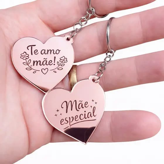Chaveiro Dia das Mães em Acrílico Espelhado Rosê Gold Mimo Lembrancinha
