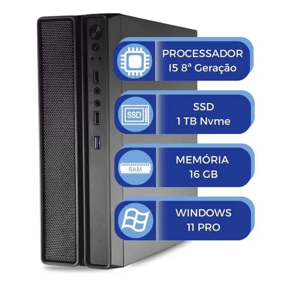 Computador Slim MultiPC Intel i5 8ª Geração 16GB SSD 1TB NVMe Windows 11 Potente e Compacto