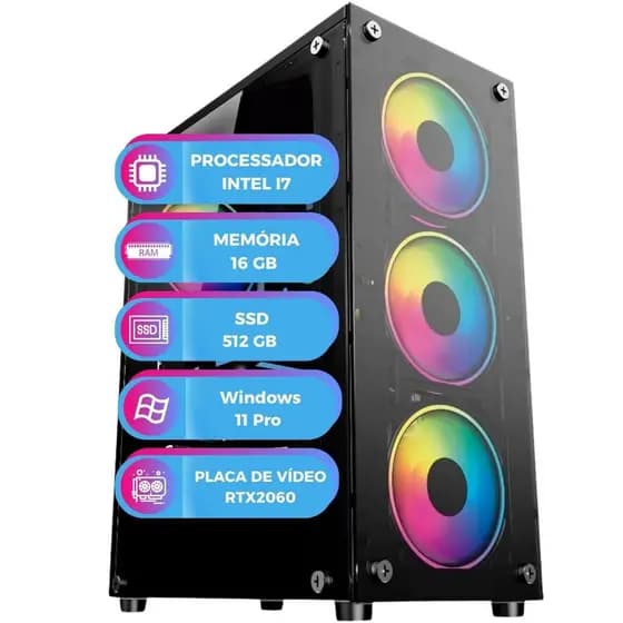 PC Gamer MultiPc RTX2060 6GB Intel i7 11ª Geração 16GB SSD 512GB Windows 11 Poder Máximo nos Jogos
