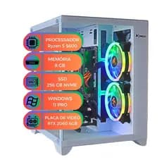 PC Gamer Branco Processador Ryzen5 5600 Placa de Vídeo RTX2060 6GB SSD 256GB Nvme Ram 8GB Windows 11