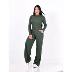 Conjunto Feminino Blusa Manga Longa Com Calça Pantalona Lanzinha Frio