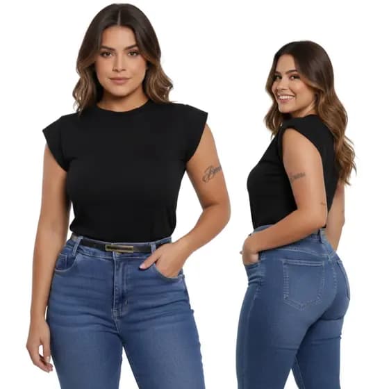 Blusa Camiseta Feminina Muscle Tee com Tecido Viscolaycra Casual Social Manga Morcego