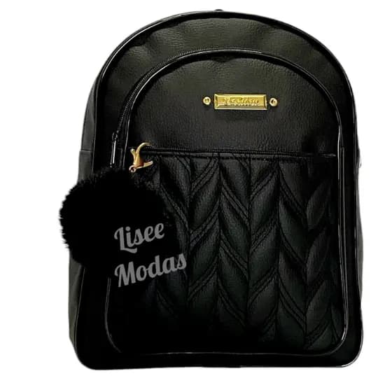 Mochila Feminina Bolsa Três Repartições Alça Ajustável Versátil + CHAVEIRO POMPOM
