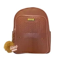 Mochila Feminina Bolsa 2 Repartições Alça Ajustável Reforçada Modelo Exclusivo + Chaveiro Pompom