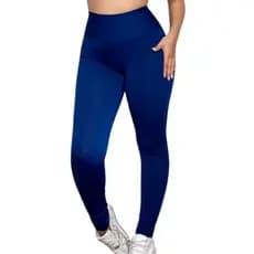 Calça Legging Lisa Azul Em Suplex Poliéster Feminina Cós Alto