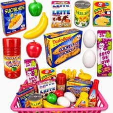 Comidinhas de Brinquedo Mercadinho Infantil Faz de Conta + Frigideira Cozinha 31 Peças Menina