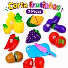 Kit Piquinique Cozinha Para Menina Frutas Crec Crec Velcro 7 Peças  Brinquedo Para Criança