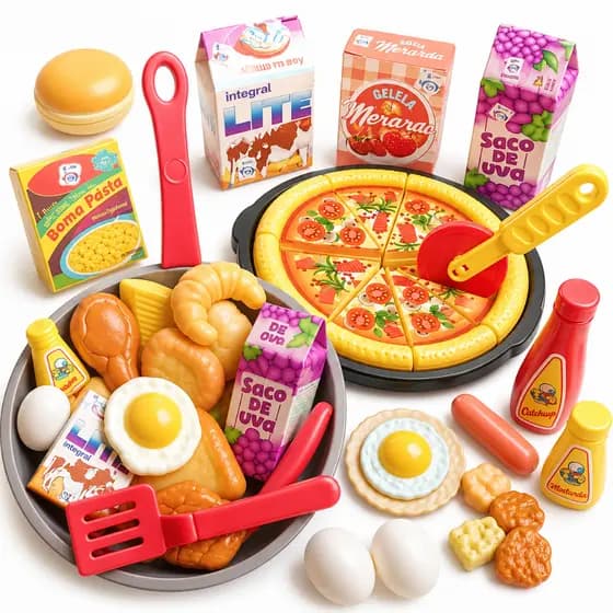 Kit Brinquedos Menina Menino 23 Pç Comidinha Infantil Mercadinho Comidas Panelinha Brinquedo Cozinha