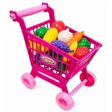 Kit Brinquedo Infantil Meninas Carrinho Supermercado Faz de Conta Mercadinho 31 Peças