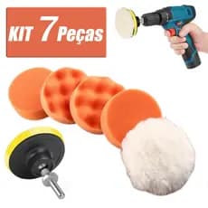Kit Boina Automotiva Polimento 3 Pol 7 Peças Espuma e Lã Com Suporte Para Furadeira e Parafusadeira
