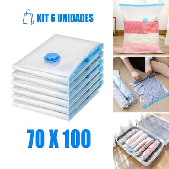 Kit 6 Saco A Vacuo 70X100 Organizador Edredom Cobertor Roupa P/Organizador de Guarda Roupa